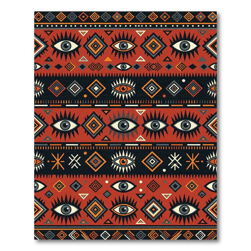 Red Ochre Tribal Eye Motif Rug