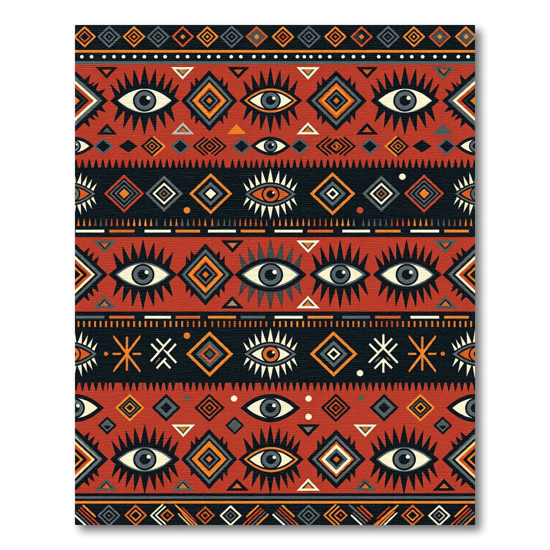 Red Ochre Tribal Eye Motif Rug