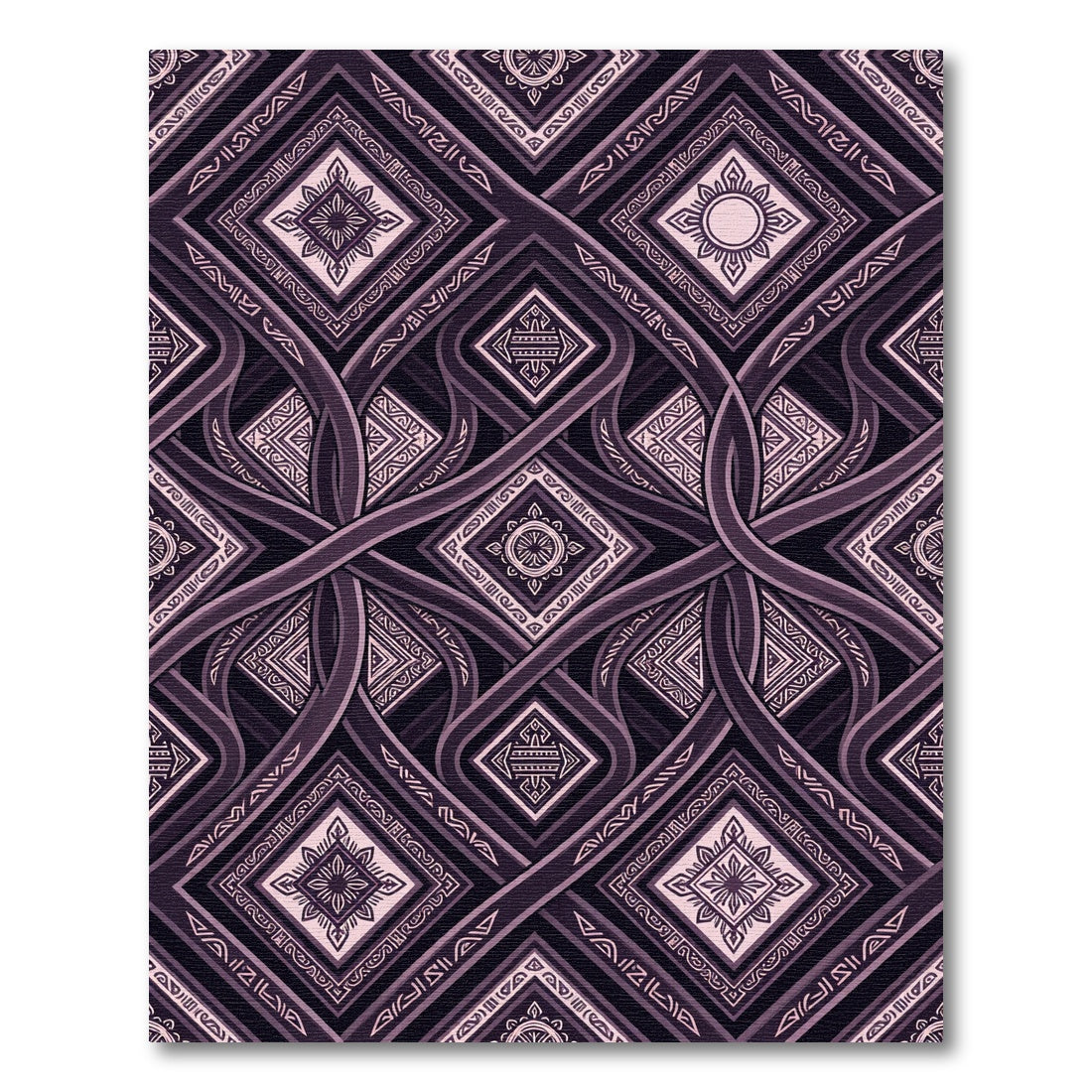 Deep Plum Interlocking Geometric Diamonds Rug