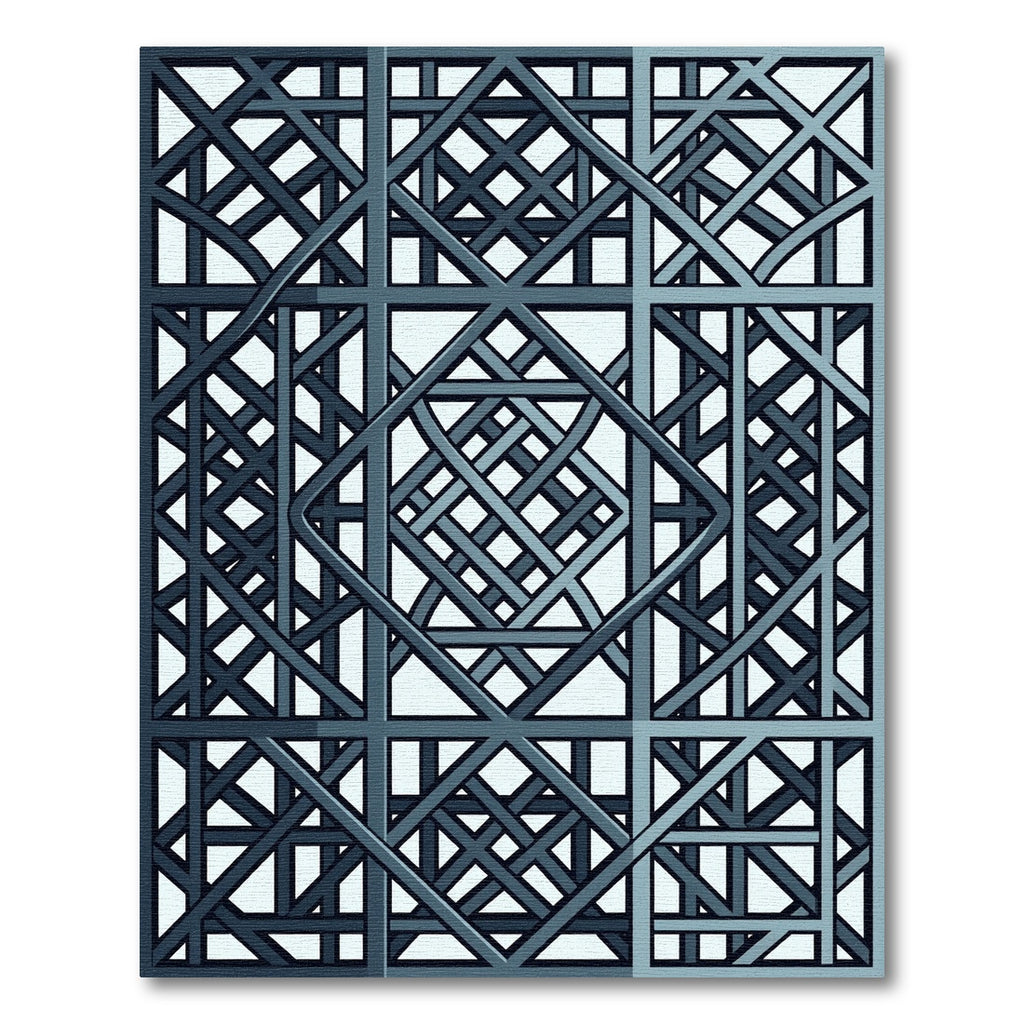Geometric Slate Blue Interlocking Lattice Rug