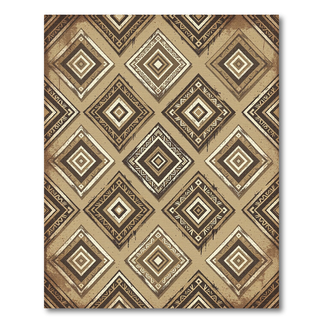 Earthy Brown Geometric Diamond Rug