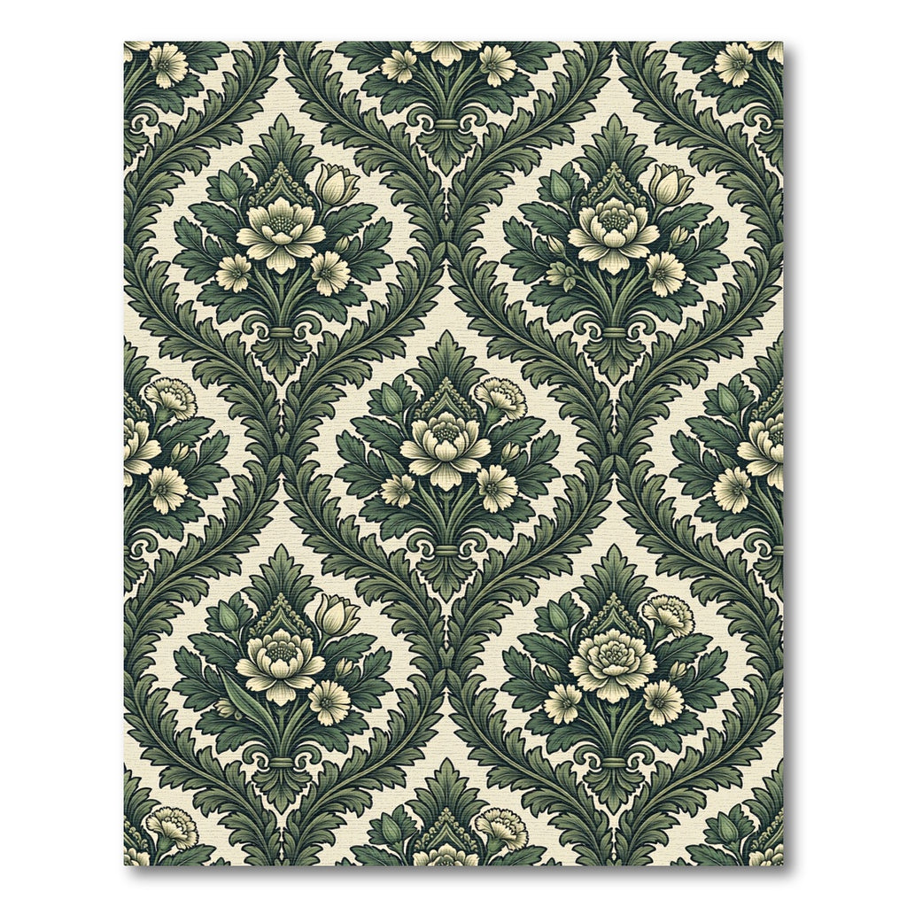 Sage Green Victorian Floral Damask Rug