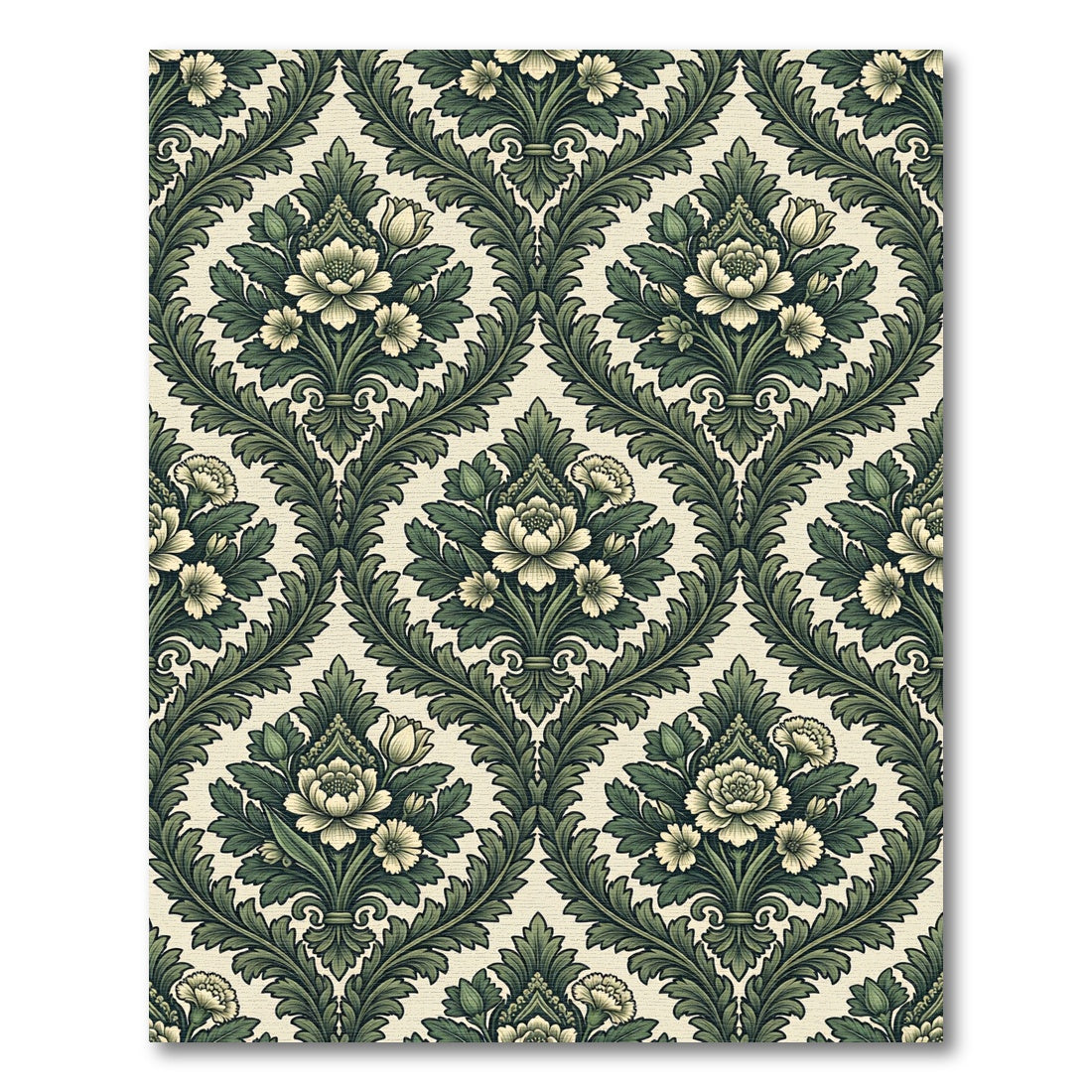 Sage Green Victorian Floral Damask Rug
