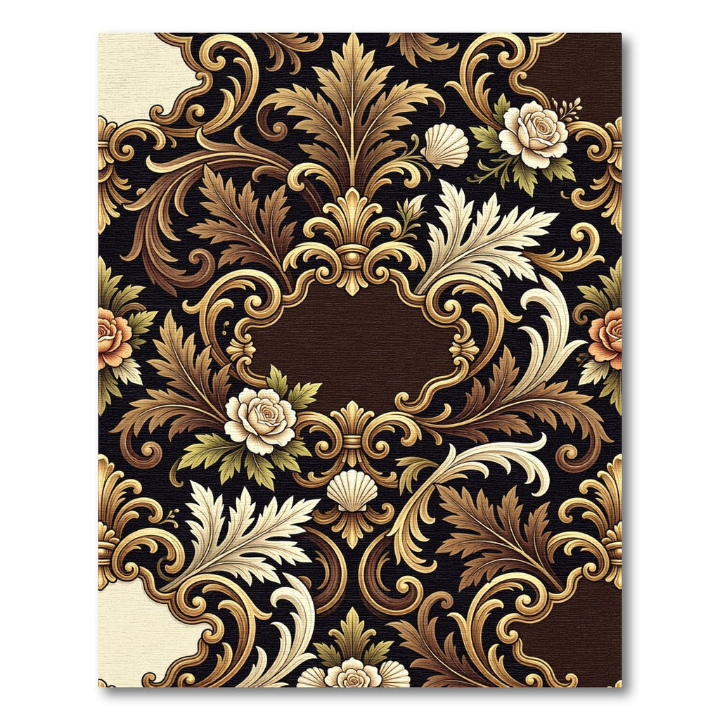Opulent Gold Baroque Floral Scroll Rug