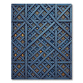 Blue Geometric Interlocking Lattice Grid Rug