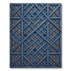 Blue Geometric Interlocking Lattice Grid Rug