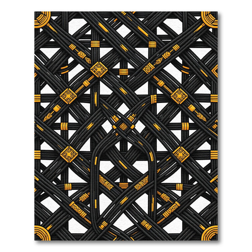 Black Gold Woven Interlocking Geometric Rug