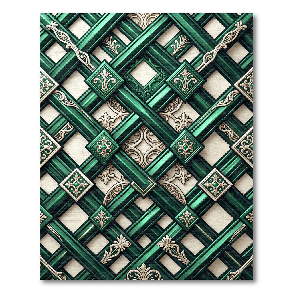 Emerald Green Interlocking Lattice Medallion Rug