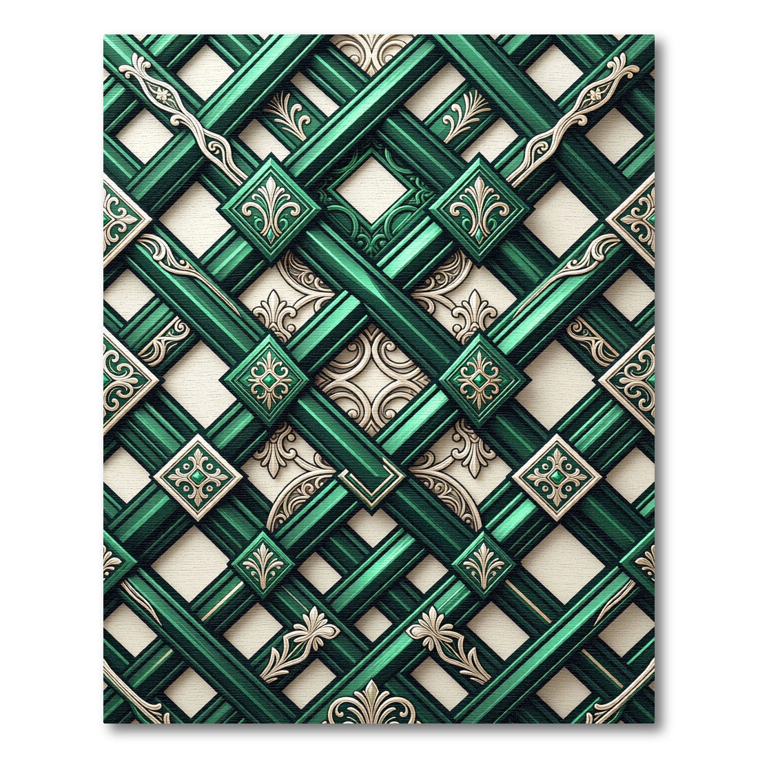 Emerald Green Interlocking Lattice Medallion Rug