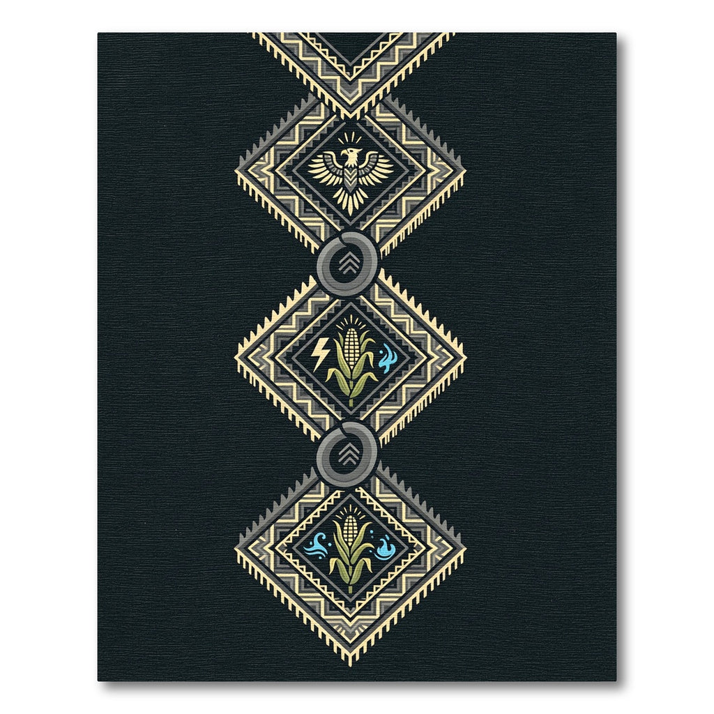 Geometric Aztec Corn and Eagle Earthy Charcoal Rug