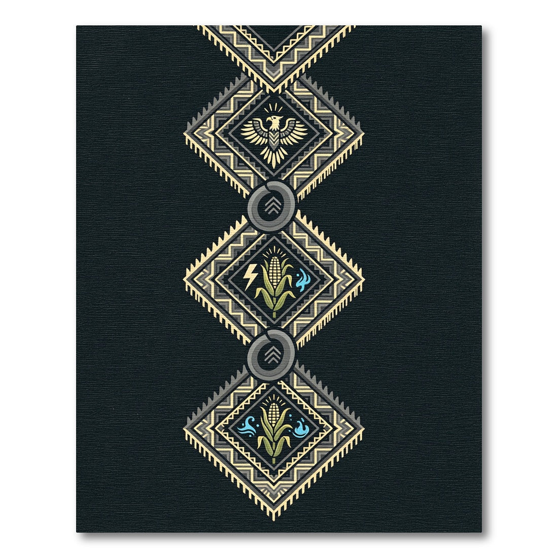 Geometric Aztec Corn and Eagle Earthy Charcoal Rug