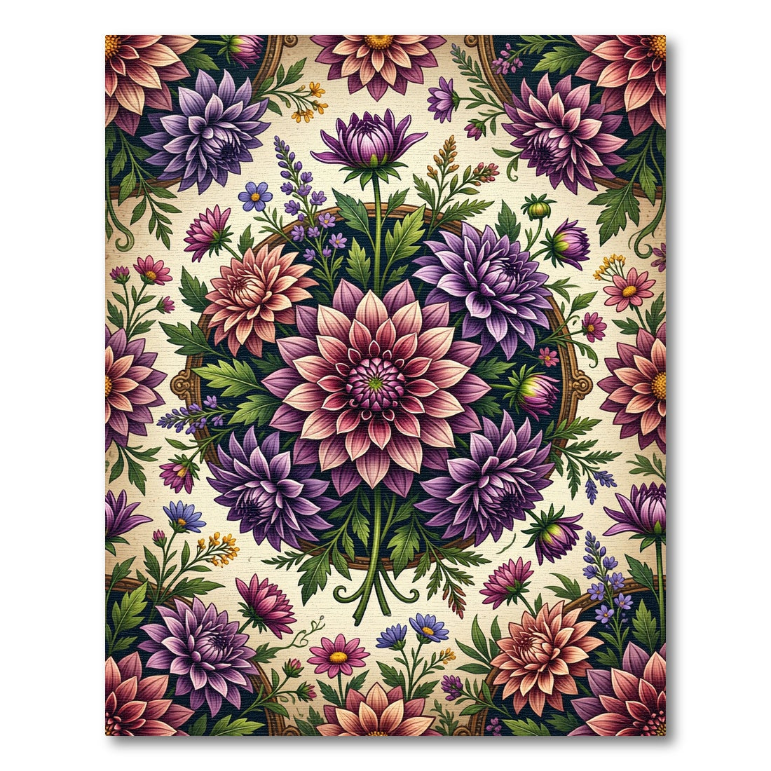 Vibrant Purple Dahlia Botanical Medallion Rug