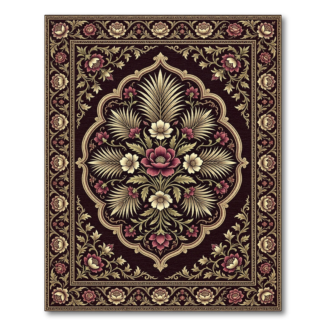 Elegant Burgundy Floral Symmetry Area Rug