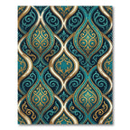 Elegant Teal and Gold Damask Swirl Rug