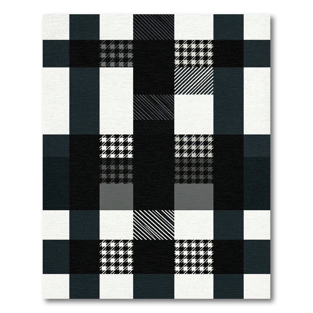 Modern Black and White Plaid Mix Rug