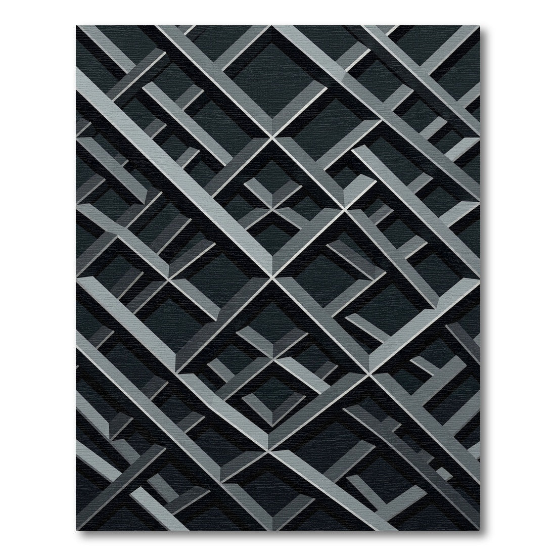 Dark Slate Geometric Intersecting Grid Rug