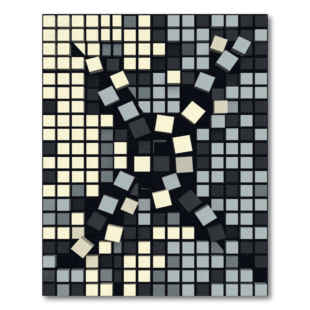 Monochrome Cubist Shattered Grid Abstract Rug