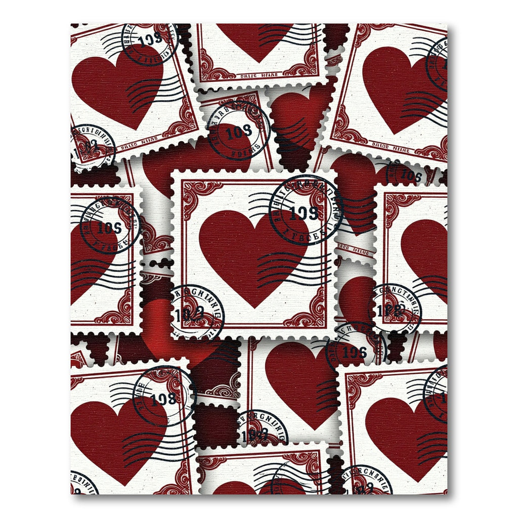 Deep Red Heart Postage Stamp Collage Rug