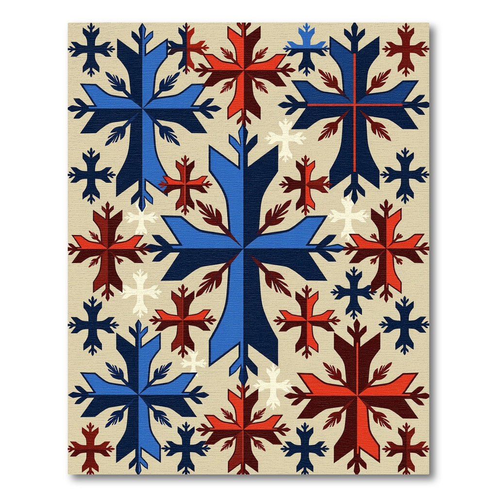 Navy Red Snowflake Cross Geometric Tile Rug