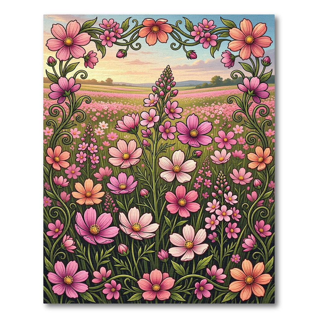 Pink Floral Meadow Art Rug