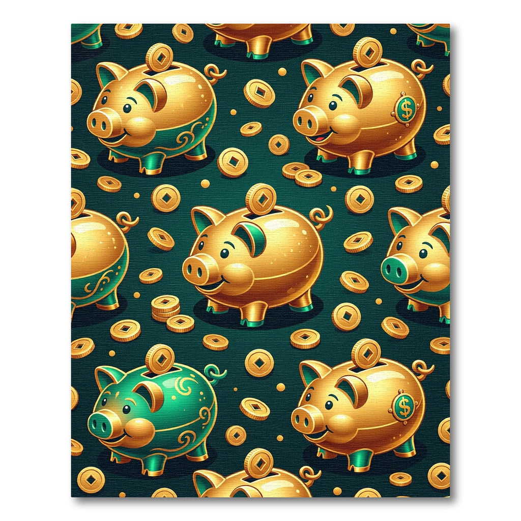 Golden Piggy Bank Coin Teal Rug