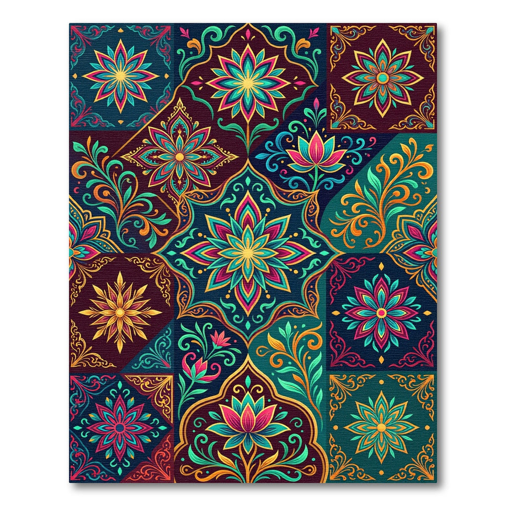 Vibrant Teal Pink Golden Floral Medallion Rug