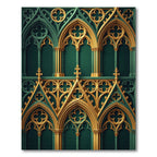 Gothic Emerald and Gold Trefoil Arches Rug