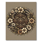 Vintage Golden Floral Medallion Round Rug
