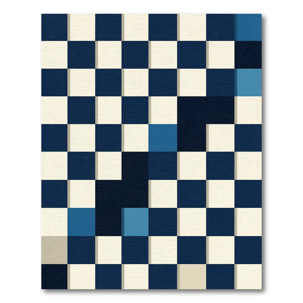 Contemporary Navy and Cream Geometric Grid Rug