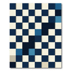 Contemporary Navy and Cream Geometric Grid Rug