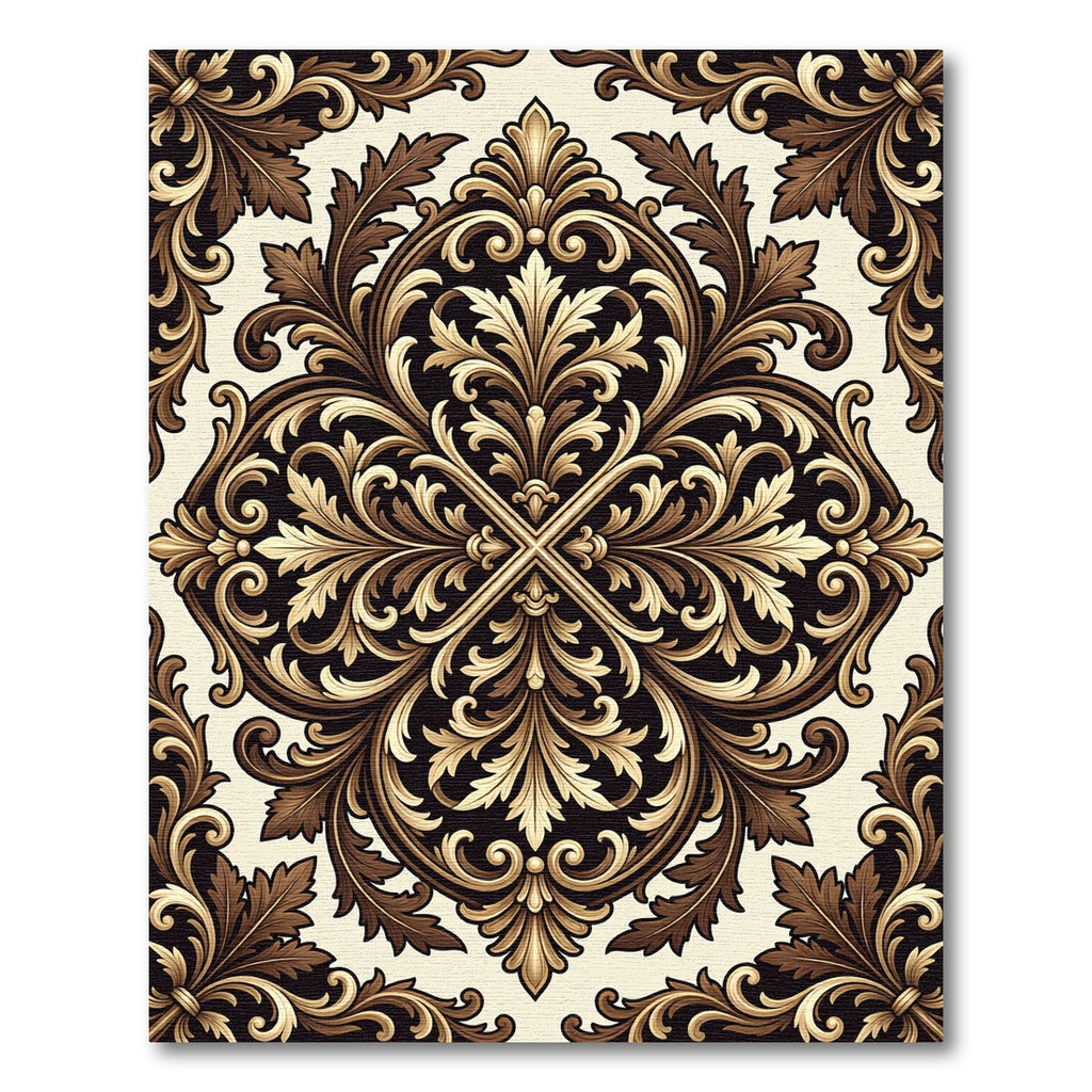 Elegant Cream and Bronze Damask Filigree Rug