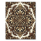 Elegant Cream and Bronze Damask Filigree Rug