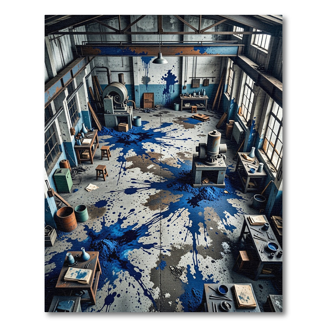 Industrial Blue Splatter Abstract Rug