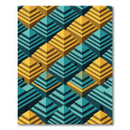 Geometric Teal and Golden Pyramid Abstract Rug