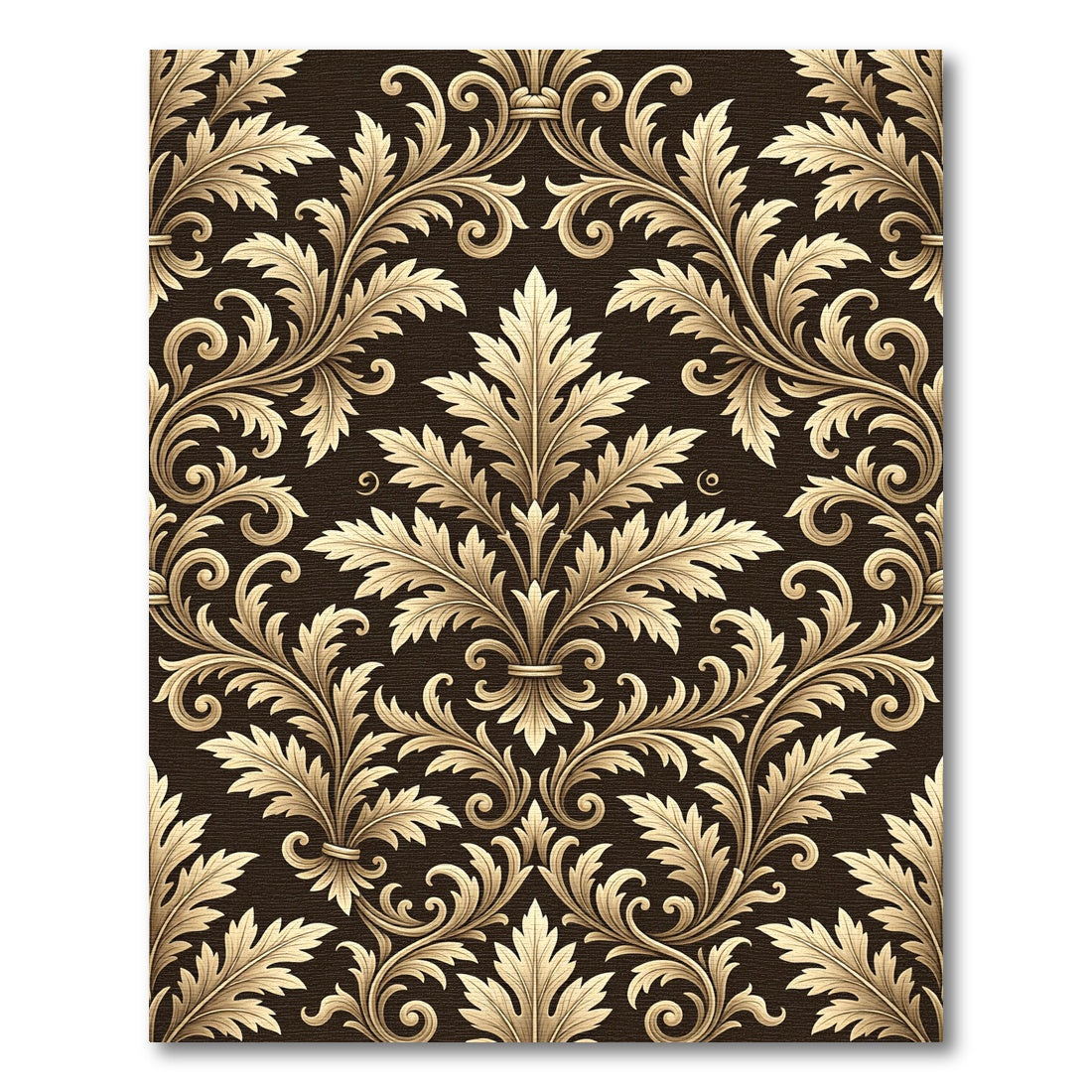 Elegant Gold Acanthus Leaf Damask Rug