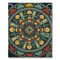 Citrus Medallion Green Red Yellow Folk Art Rug
