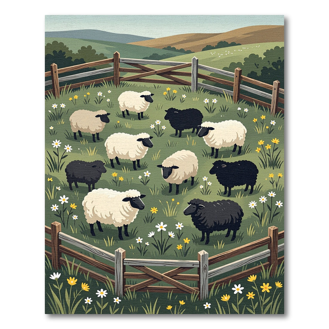 Pastoral Sheep and Wildflower Meadow Rug