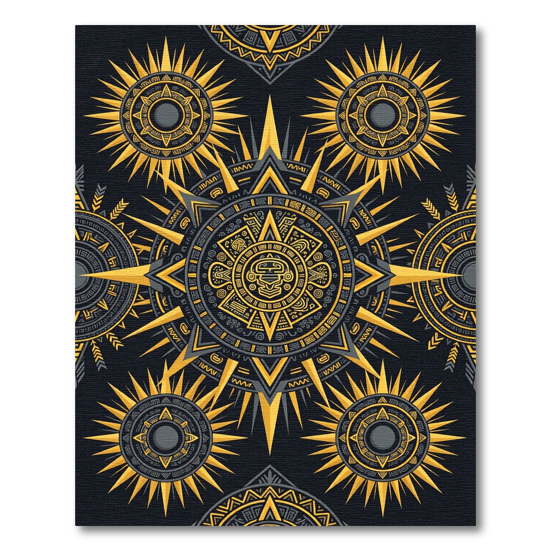 Golden Aztec Sunburst Celestial Medallion Rug