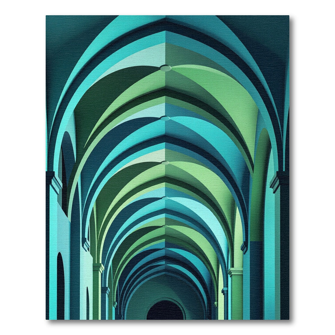 Teal Emerald Abstract Architectural Arch Rug