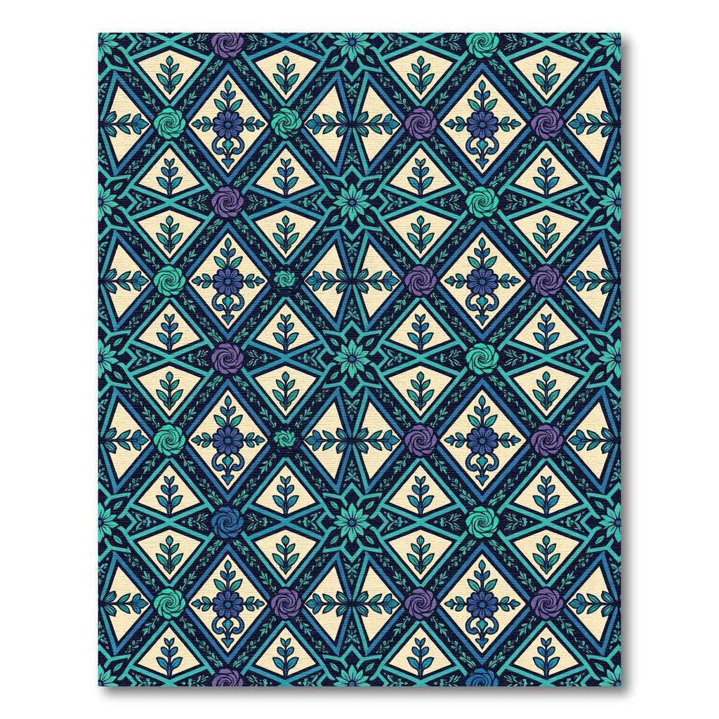 Teal Blue Geometric Rose Medallion Rug