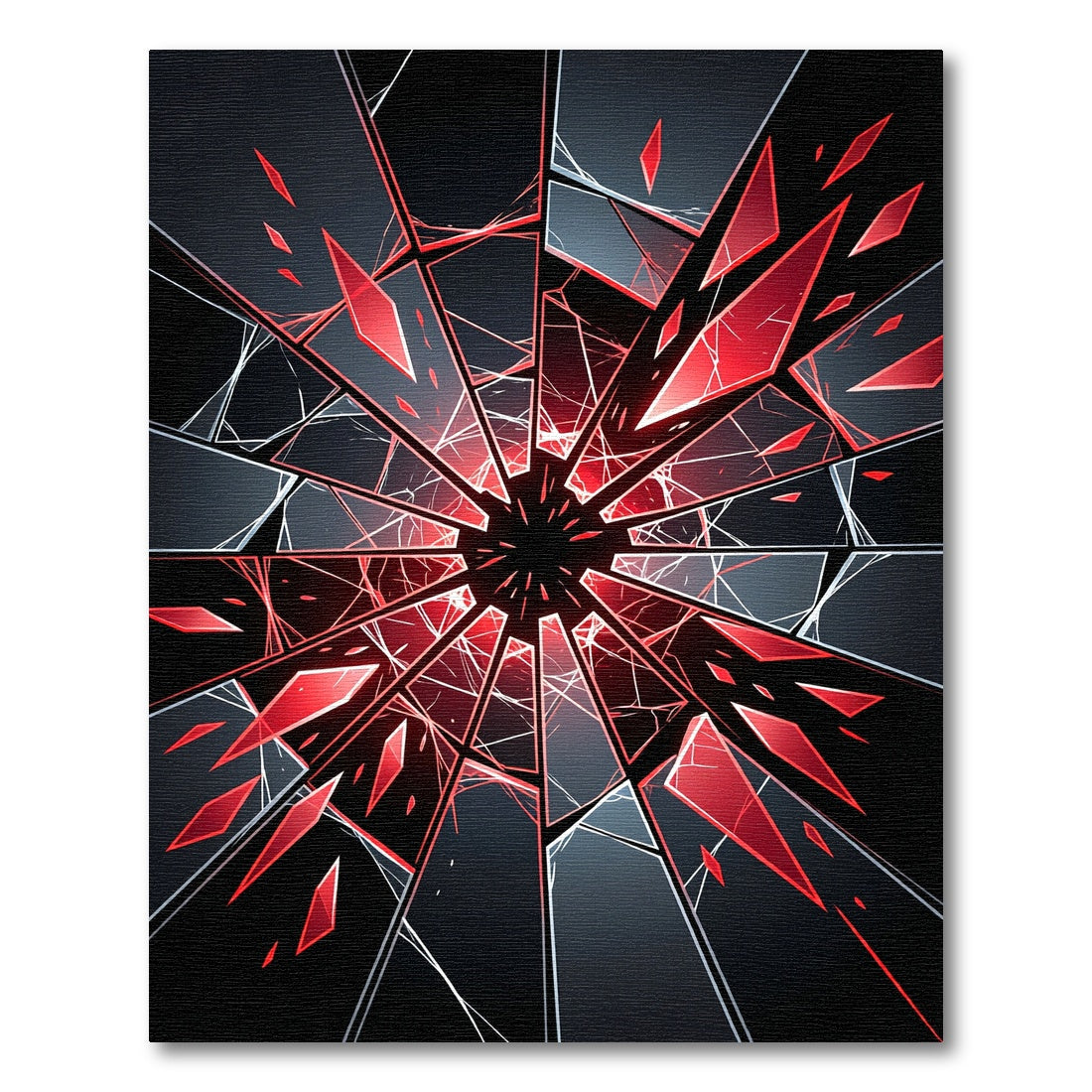 Shattered Crimson Glass Abstract Geometric Rug