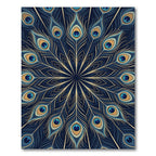Peacock Feather Circular Navy Gold Art Rug