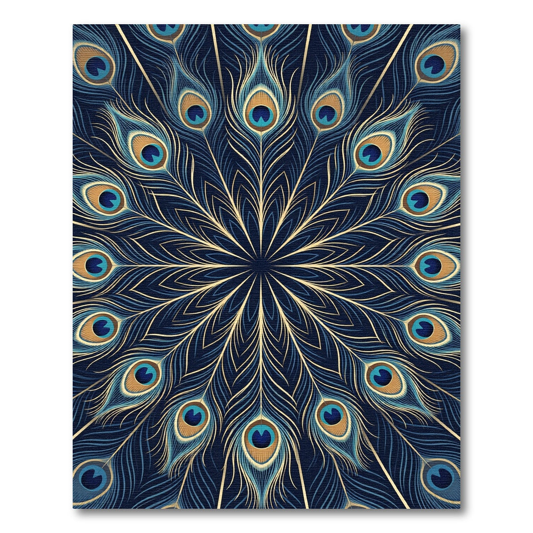 Peacock Feather Circular Navy Gold Art Rug