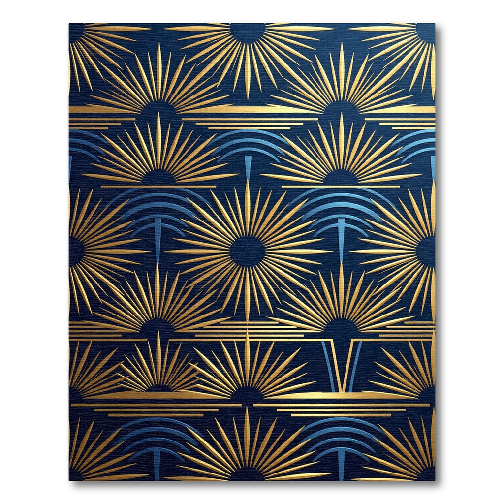 Art Deco Navy Gold Sunburst Rug