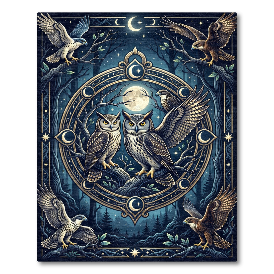 Midnight Moon Owl Celestial Forest Rug