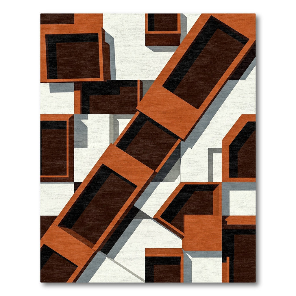 Bold Terracotta Geometric Architectural Block Rug