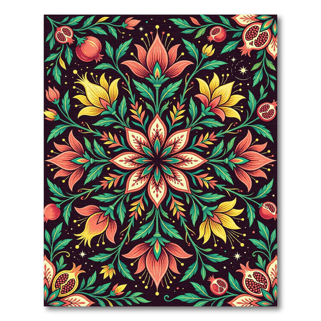 Vibrant Botanical Pomegranate Floral Medallion Rug
