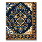 Royal Navy Gold Filigree Damask Rug