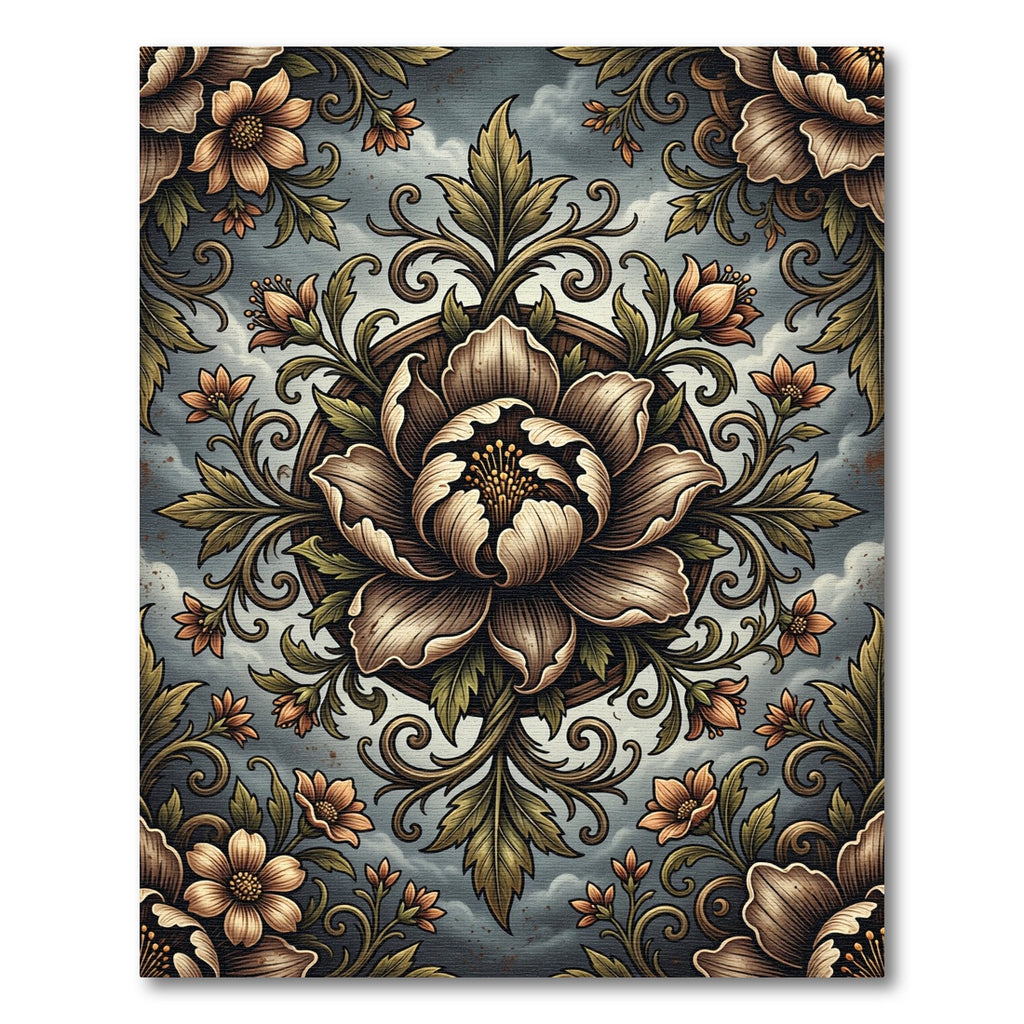 Vintage Sepia Floral Medallion Garden Rug