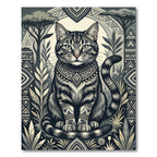 Earthy Monochrome Tabby Cat Jungle Ruin Rug
